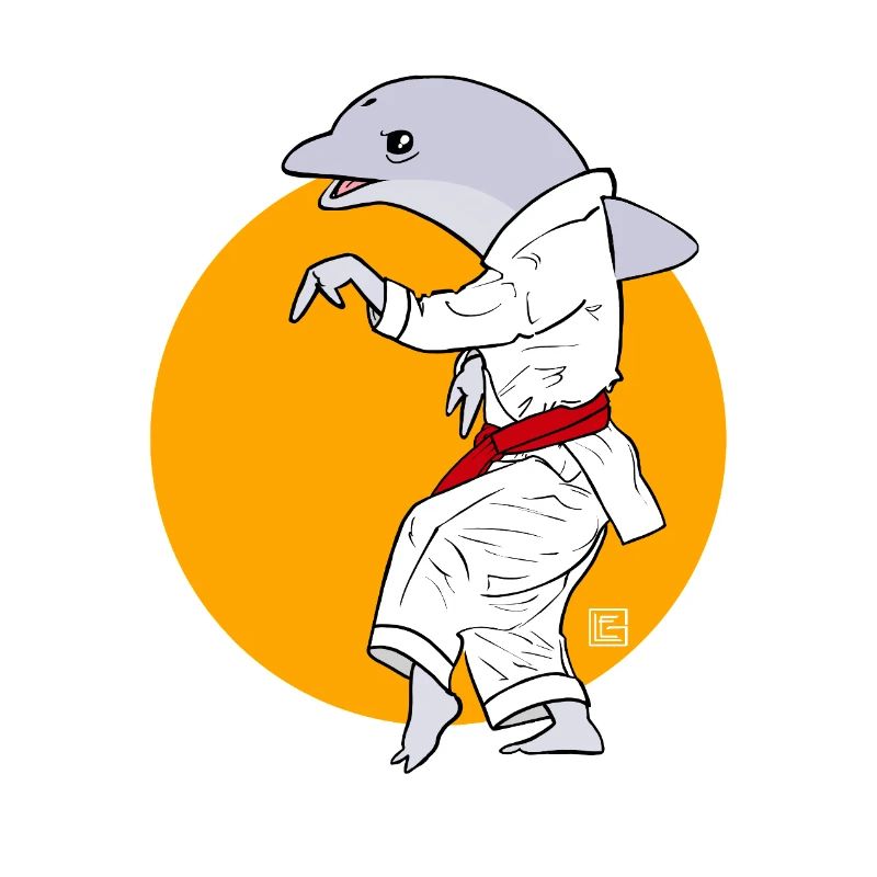 Karate-Delfin im Kimono
