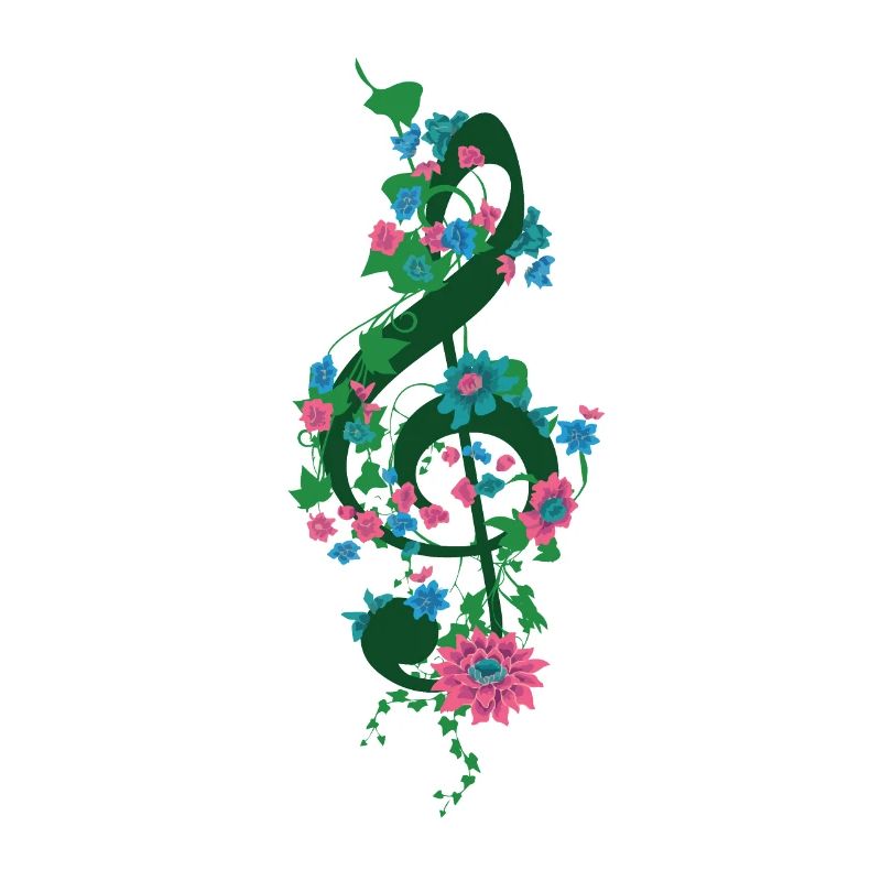Notenschlüssel mit Blüten