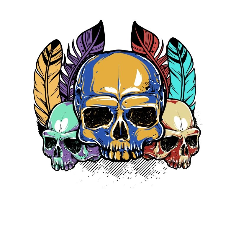 Colorful Skull Feathers Pattern Peace Gothic