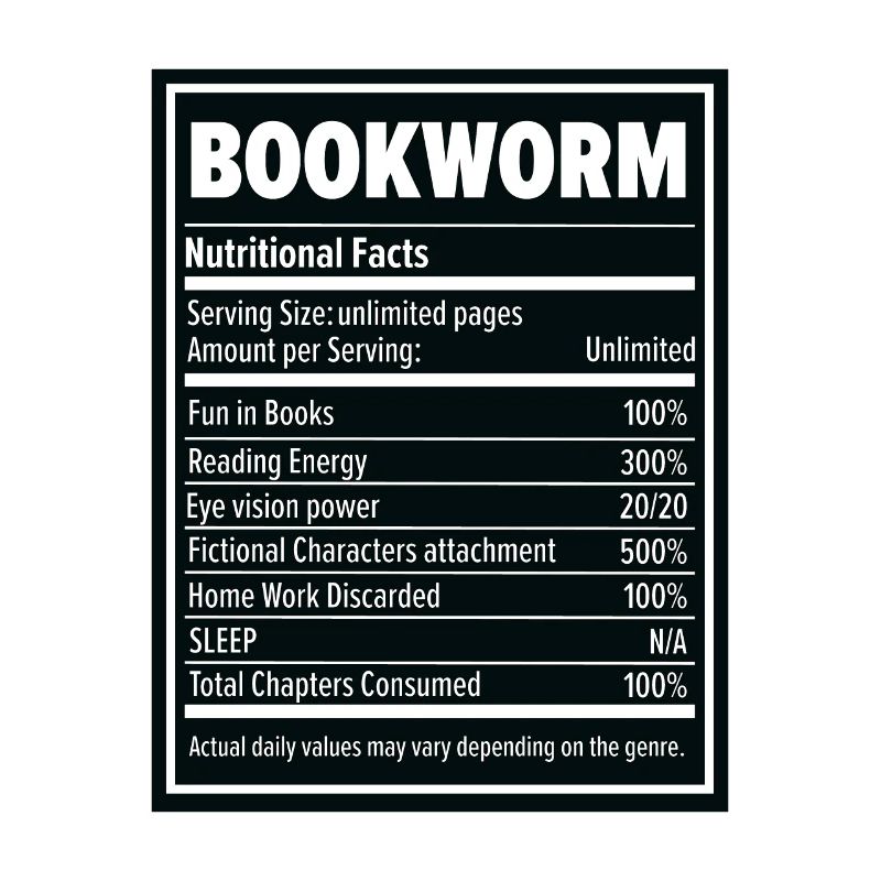 Book Lover Bookworm Nutritional Values Reader