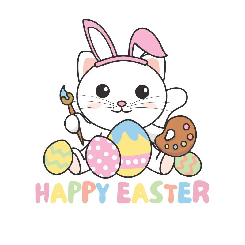 happy easter cute cat Easter with Easter eggs