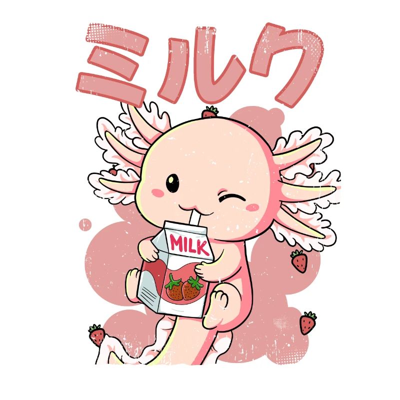 Kawaii Axolotl Erdbeermilch