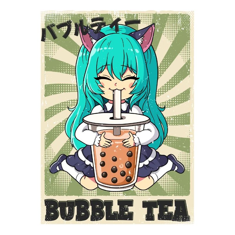 Boba Tea Anime Neko Mädchen Bubble Tea