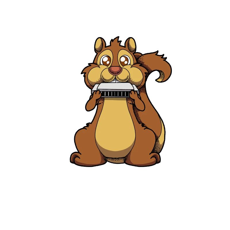 Comic Squirrel Playing Harmonica