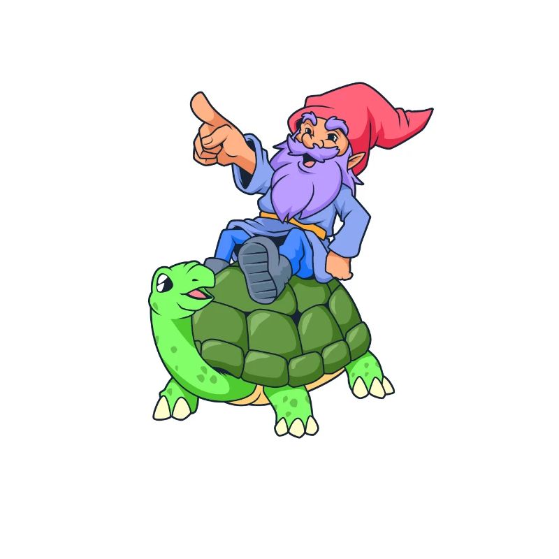 Comic - Garden gnome sits on turtle
