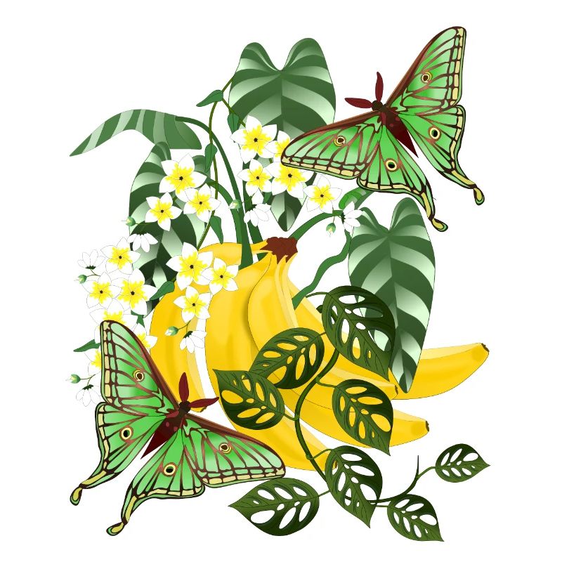 Banane mit Schmetterlingen