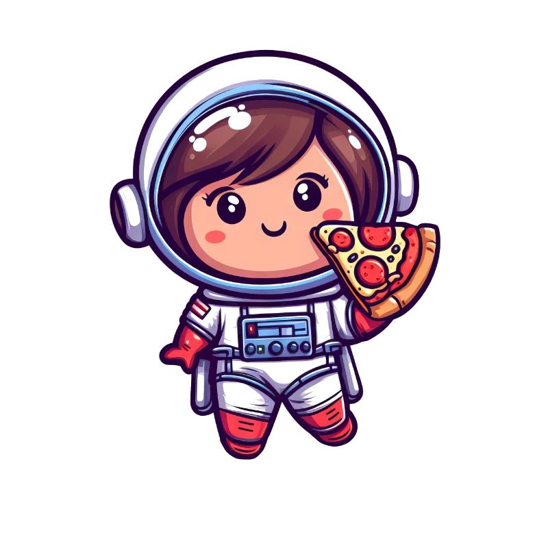 Astronautenmädchen mit Pizza
