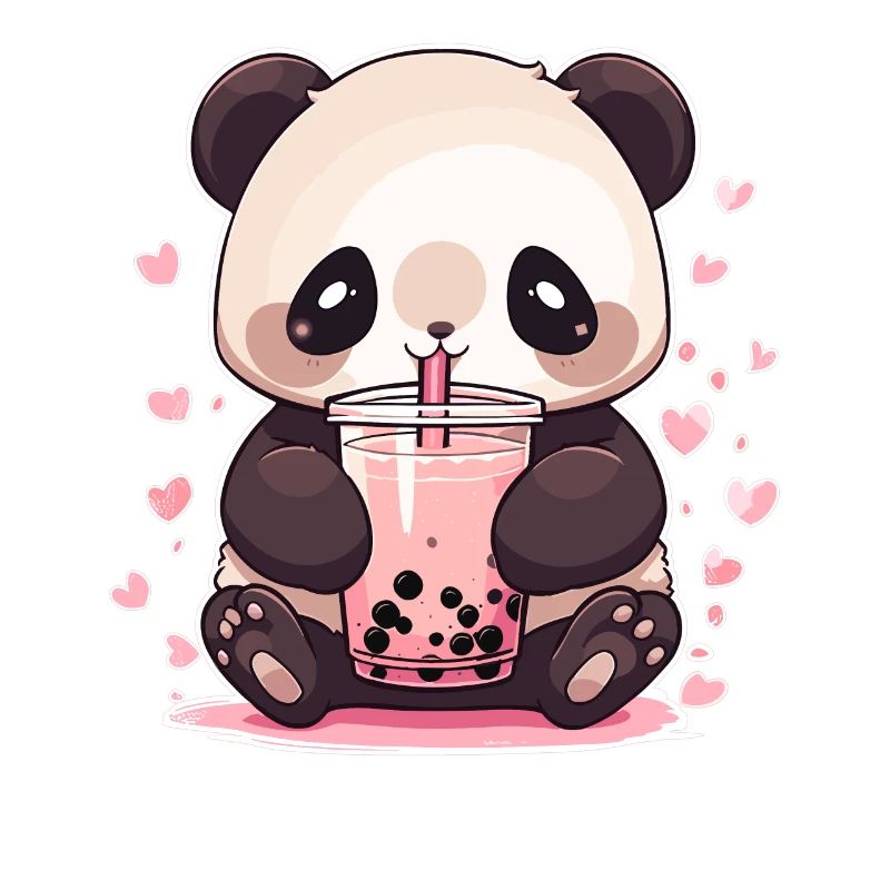 Kawaii Panda Drinks Boba Bubble Tea Chibi