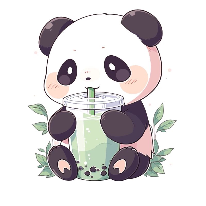Kawaii Panda Drinks Boba Bubble Tea Chibi