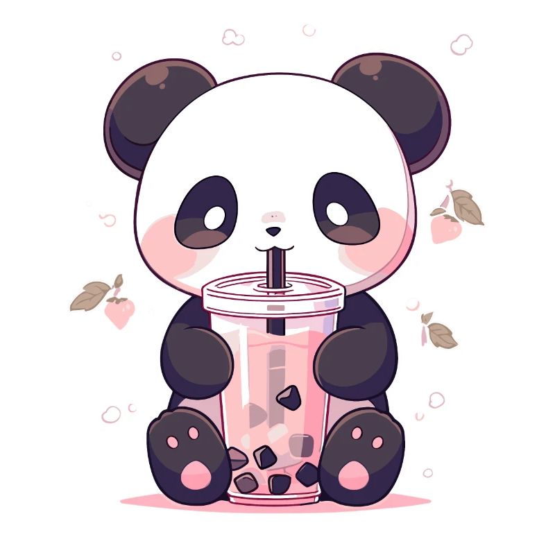 Kawaii Panda Drinks Boba Bubble Tea Chibi