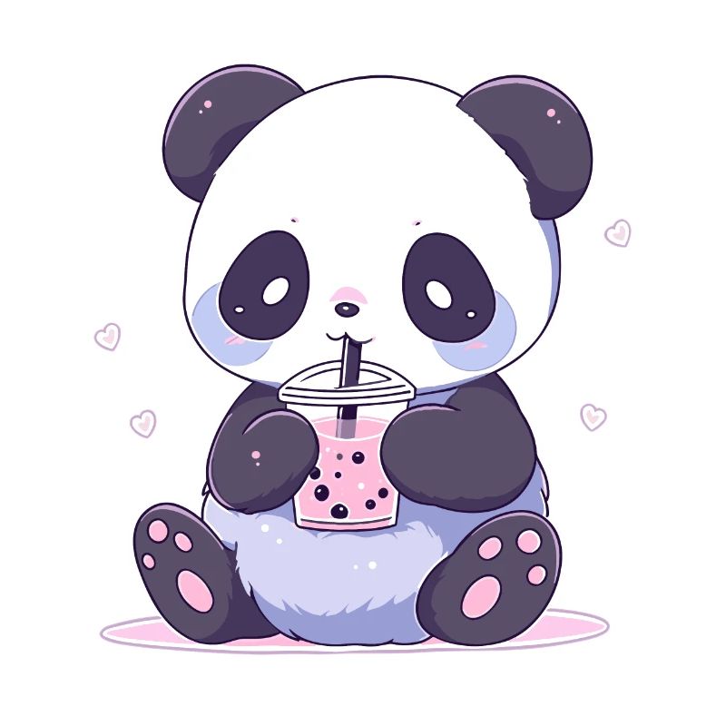 Kawaii Panda Drinks Boba Bubble Tea Chibi
