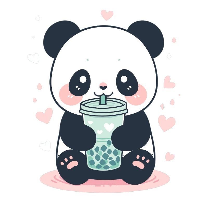 Kawaii Panda Drinks Boba Bubble Tea Chibi