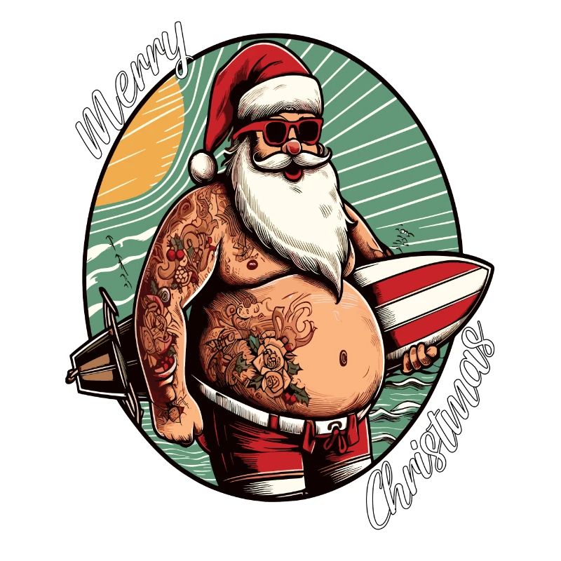 Weihnachtsmann beim Surfen
