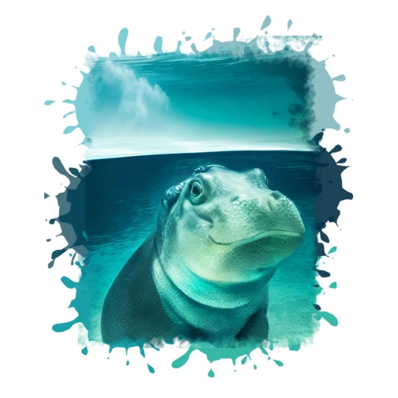 Nilpferd, blau,Malerei,Baby,wasser
