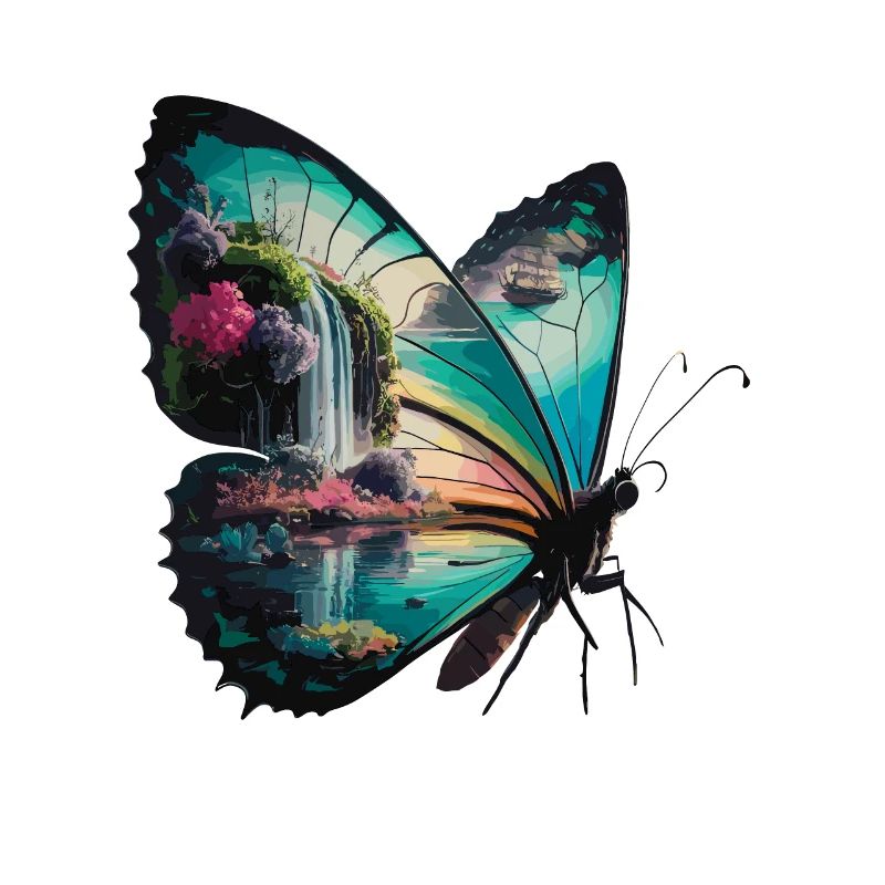 Schmetterling Wasserfall Naturszene