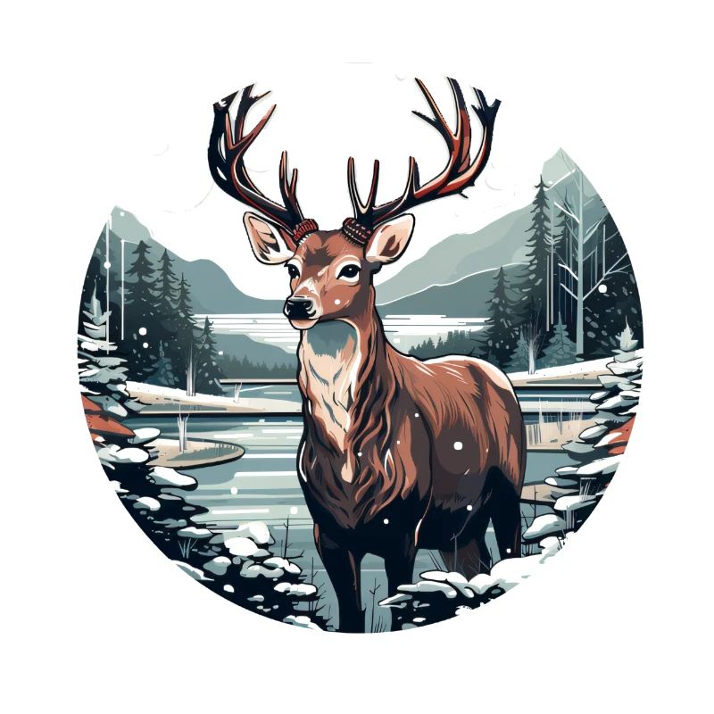 Hirsch in Winterlandschaft