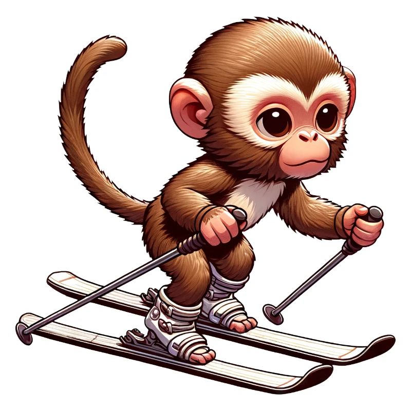 Cute monkey skiing in winter