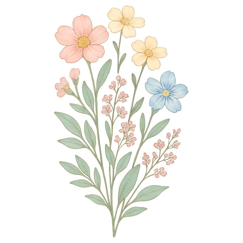 Pastell-Wildblumen Wasserfarben