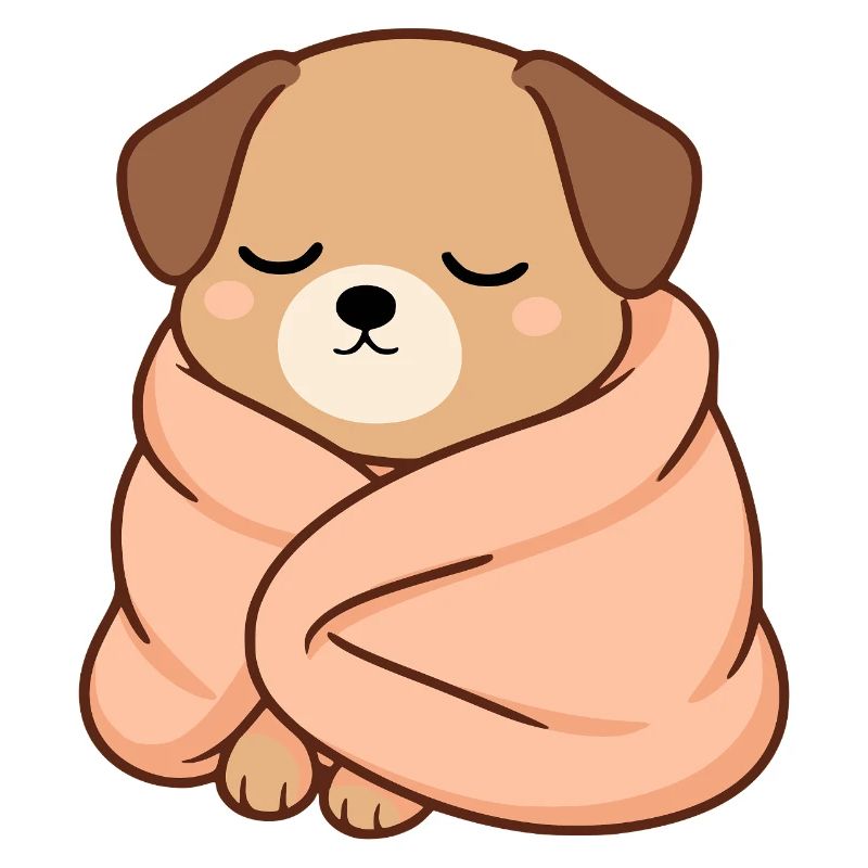 Schlafender Hund in Kuscheldecke