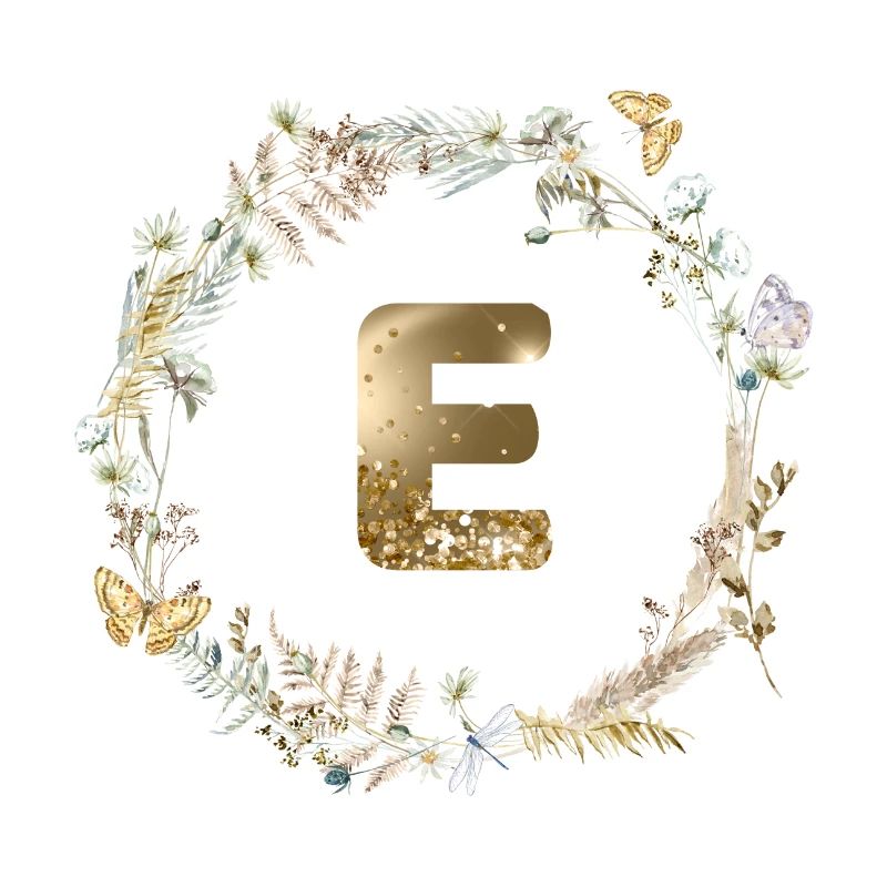 E Monogram Glitter Boho Wreath
