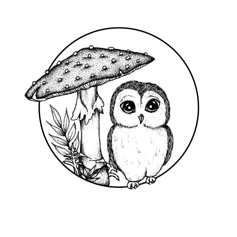 Eule und Pilz