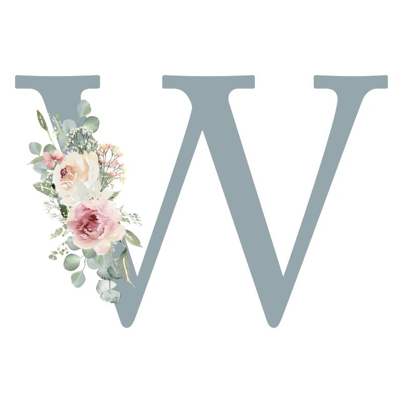 W| Monogramme | Eucalyptus Pastel Fleur Bleu