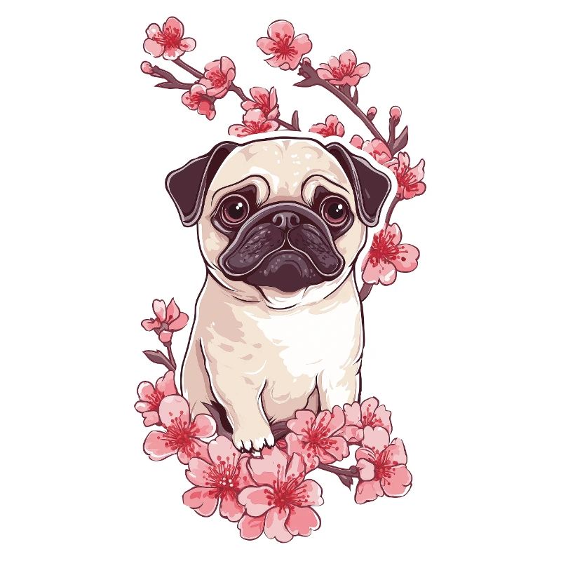 Mops mit Blüten