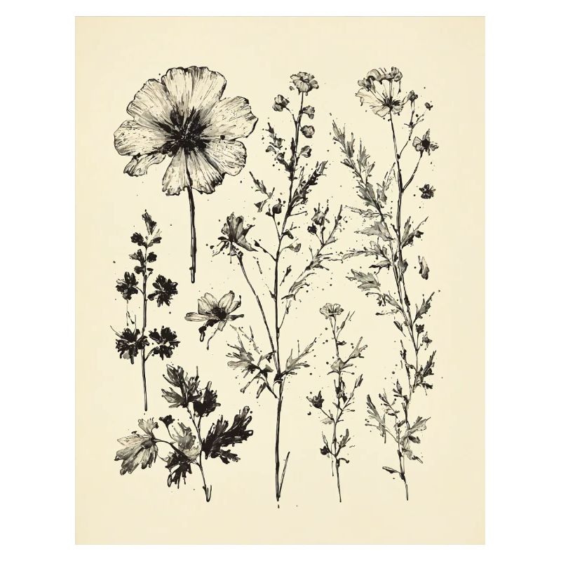 Tuschezeichnung von Blumen