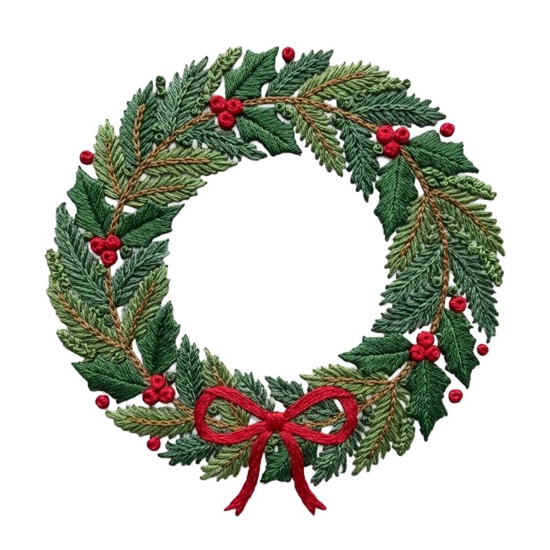 Bestickter Weihnachtskranz, groß oder klein zum Nähen