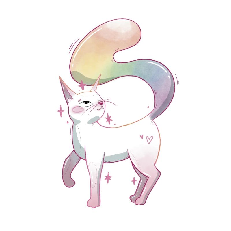Chat mignon avec une queue aux couleurs arc-en-ciel
