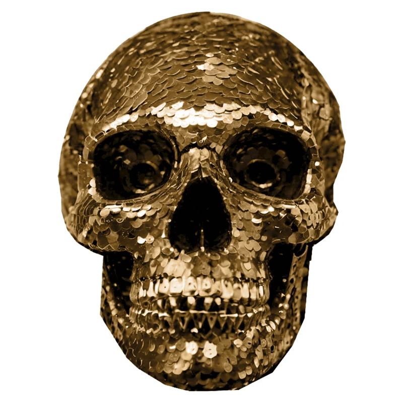 Skull,metallic,sequins,rivets,gold