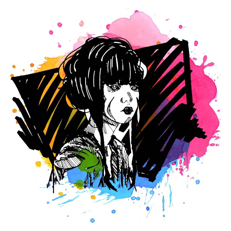 Handgezeichnete Geisha mit Farben Splatter