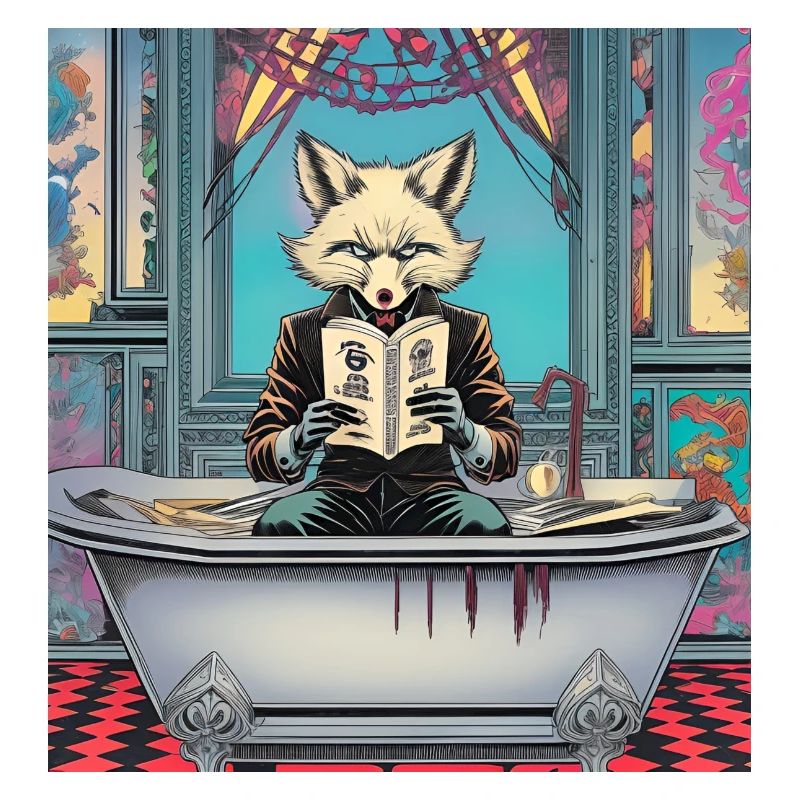 Fox,bathtub,book,reading fox