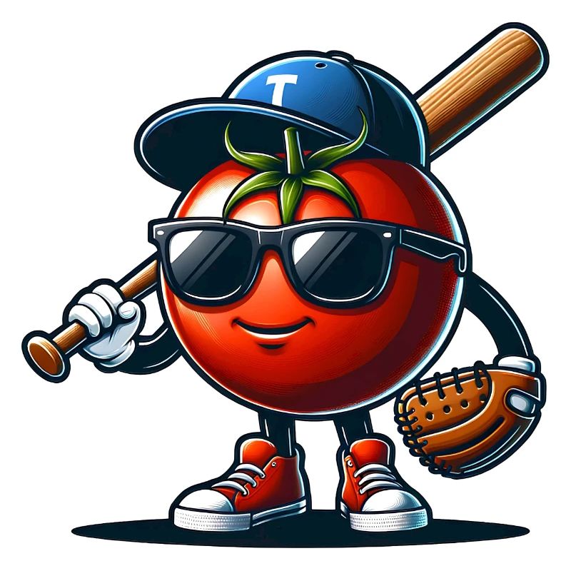 Funny baseball player with tomato