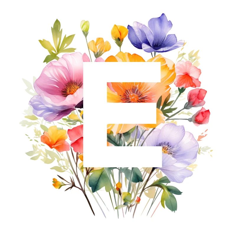 E Monogram, bouquet de fleurs coloré