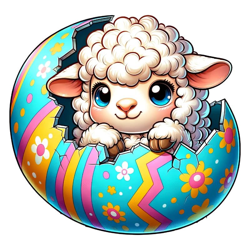 Colorful Lamb Hatching from Easter Egg Cartoon