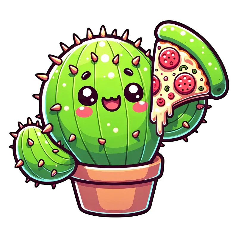 Cactus mignon avec dessin animé de pizza