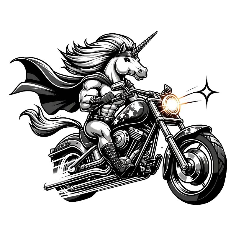 Motorradfahrender Einhorn Held