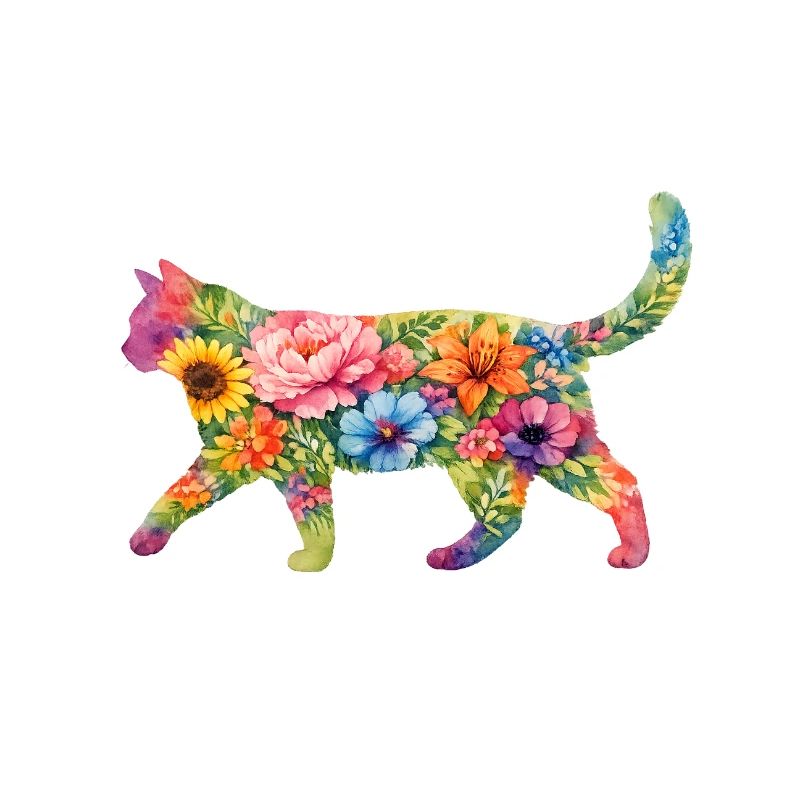 Katze Silhouette Blumen Bunt
