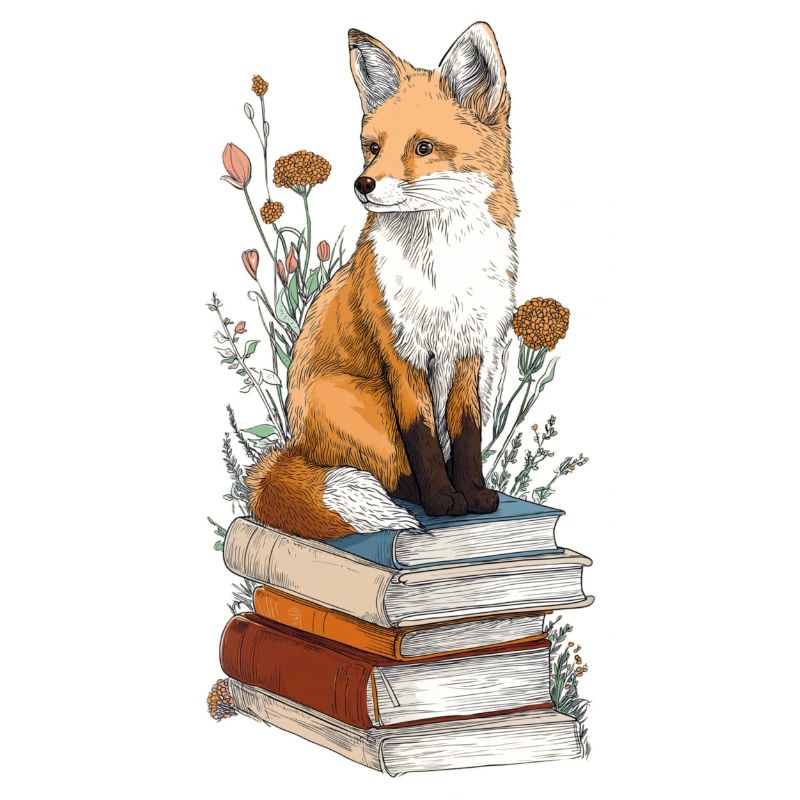 Fox on stack of books