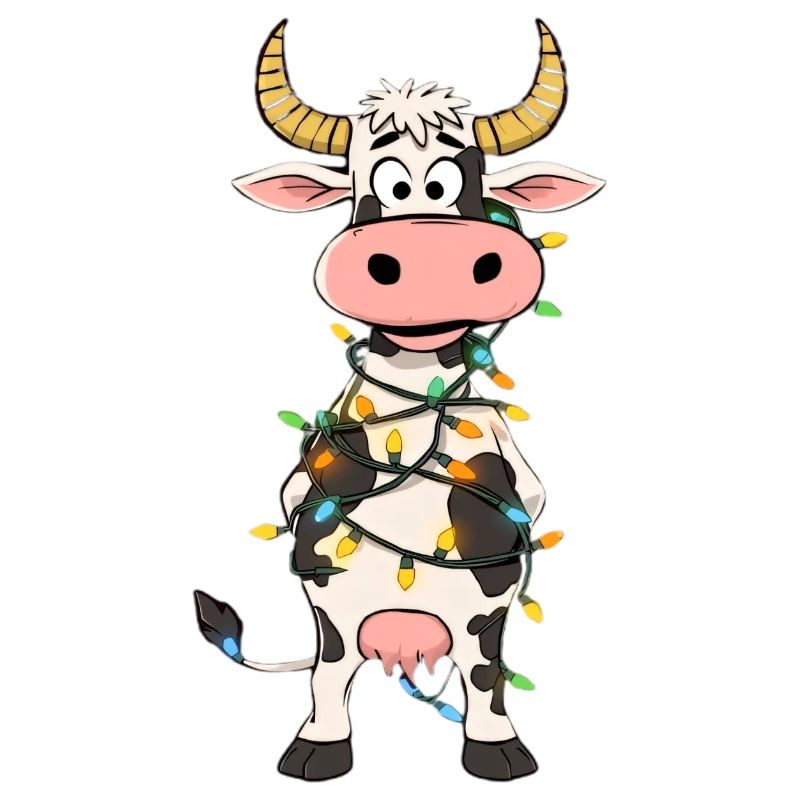 Kuh mit Lichterkette Cartoon