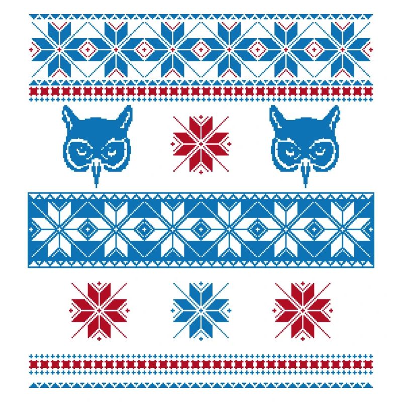 Norweger Pullover Eule Blau Rot