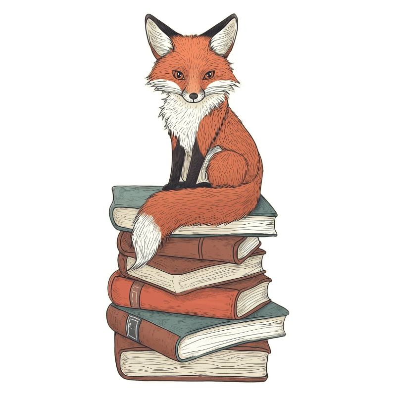 Fox on stack of books