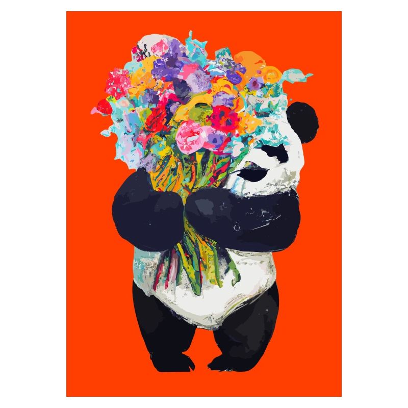 Panda mit Blumenstrauß