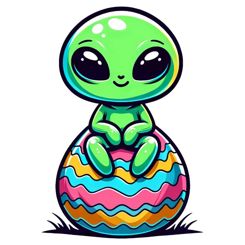 Cute Alien on Colorful Easter Egg
