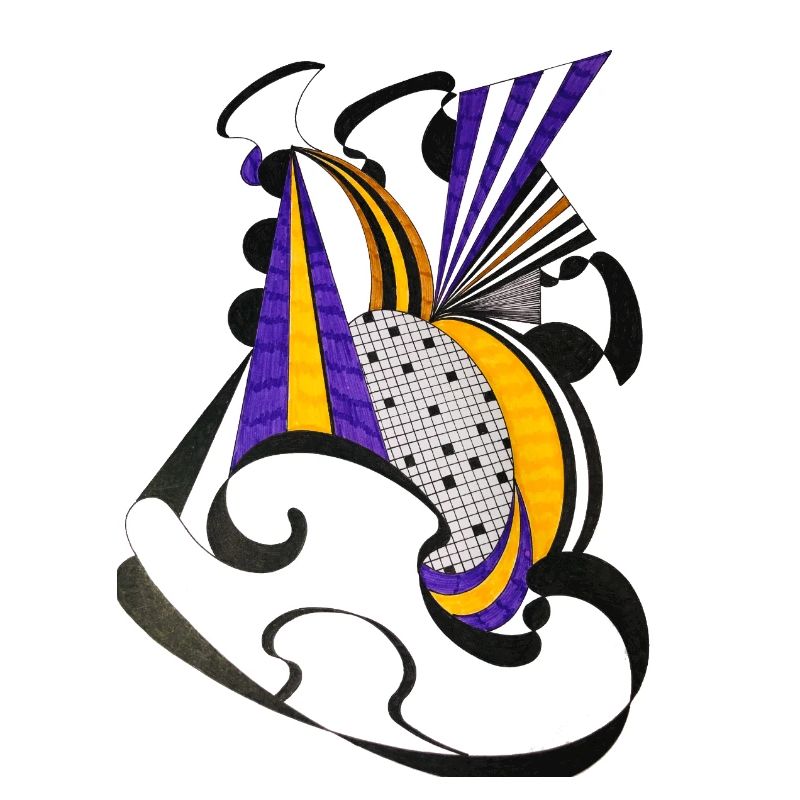 Geometrische Farbspirale Purple Yellow