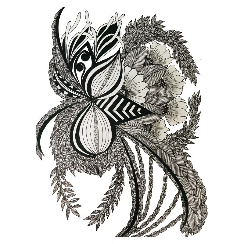 Monochrom Blumengeäst Ornament