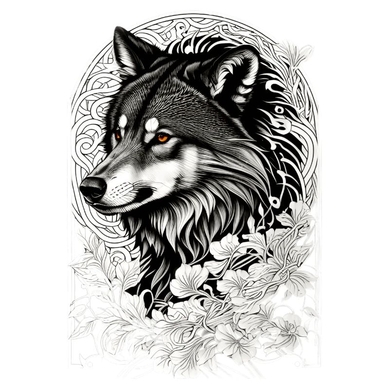 Wolf with flowers