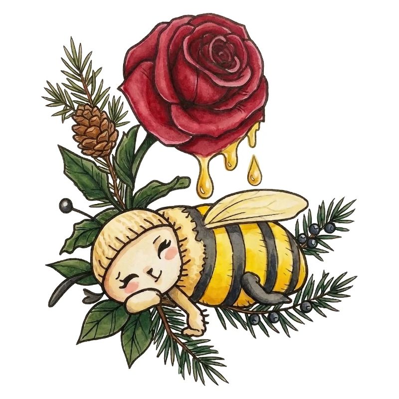 Honigbiene träumt zwischen Rosen