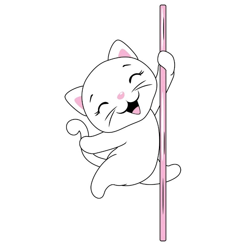 White_cat_is_dancing_on_a_pole